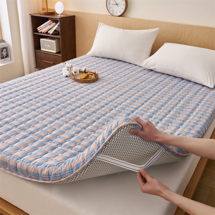 91家纺网 家纺一手货源 找家纺 艺博床垫 2025新款水洗棉棉花床垫成人款 简兮蓝