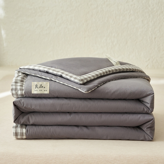 91家纺网 家纺一手货源 找家纺 子由家居 2025新款水洗棉棋盘格织标大豆纤维夏被被子被芯 棋盘格边夏被-暗灰