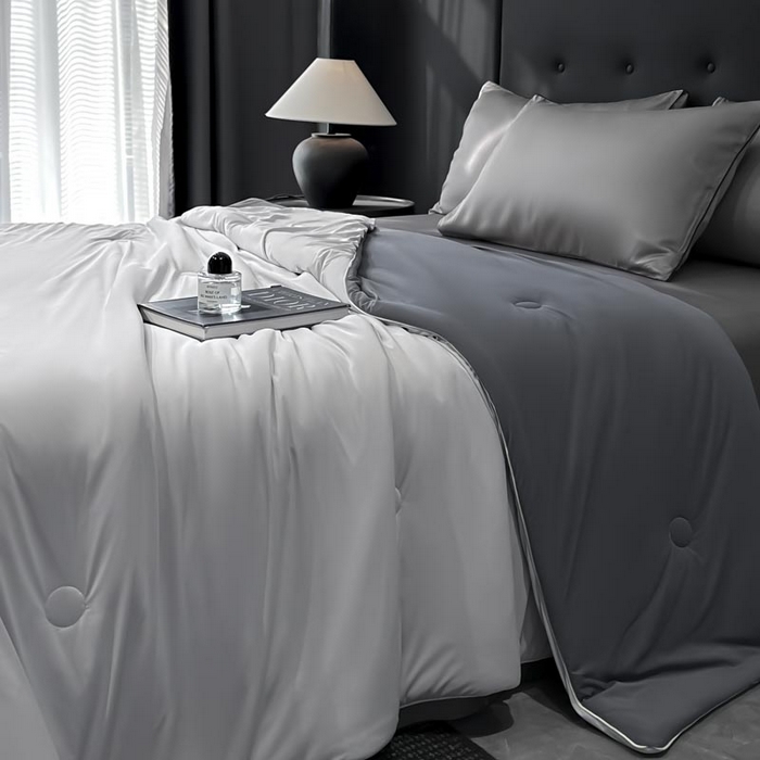 91家纺网 家纺一手货源 找家纺 子由家居 2025新款锦纶凉感大豆纤维夏被被子被芯 即刻凉感-浅灰