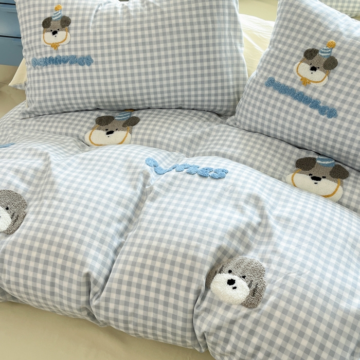 91家纺网 家纺一手货源 找家纺 乐坊2025新款云朵棉毛巾绣四件套 晚安狗狗