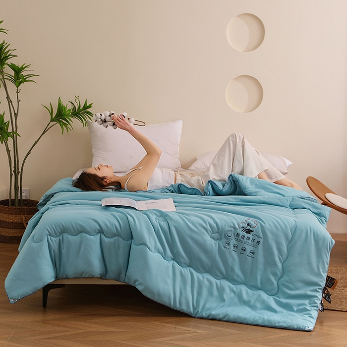 91家纺网 家纺一手货源 找家纺 优布加2025新款亲肤舒适棉花夏被夏凉被空调被 海洋蓝