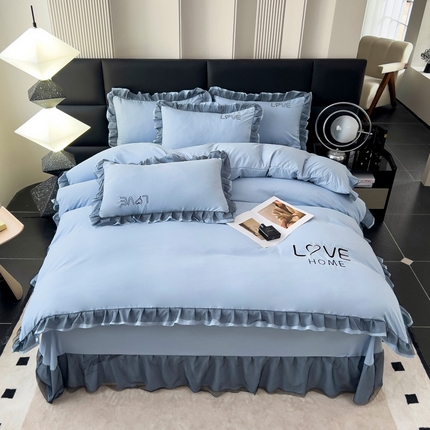 找底底 2025新款亲肤舒适云朵棉刺绣四件套 天蓝色