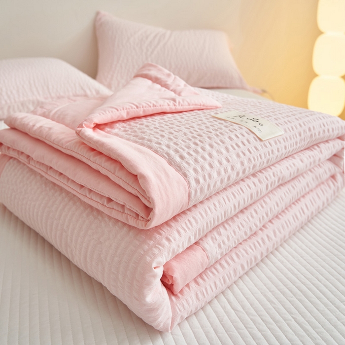 91家纺网 家纺一手货源 找家纺 子由家居 2025新款水洗棉泡泡格大豆纤维夏被被子被芯 泡泡格-浅粉
