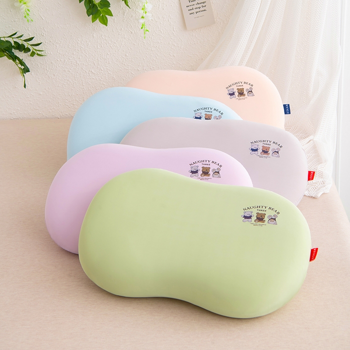 91家纺网 家纺一手货源 找家纺 芯洲 2025新款记忆棉凉感丝猫肚枕慢回弹记忆枕头 萌乐熊-粉  30*50cm