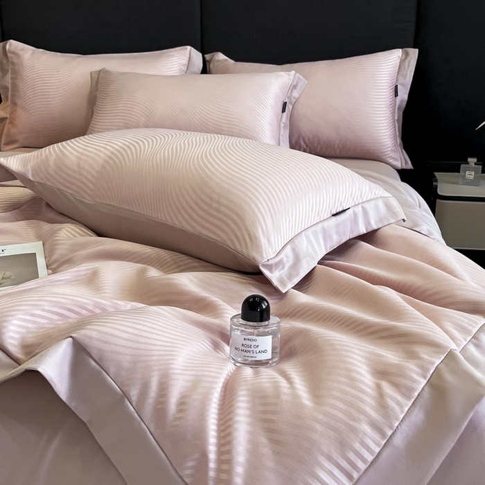 91家纺网 家纺一手货源 找家纺 子由家居 2025新款水洗真丝曲线银丝提花夏被四件套 银丝提花-豆沙