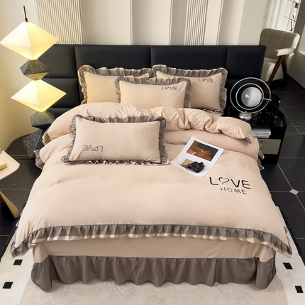 找底底 2025新款亲肤舒适云朵棉刺绣四件套 卡其