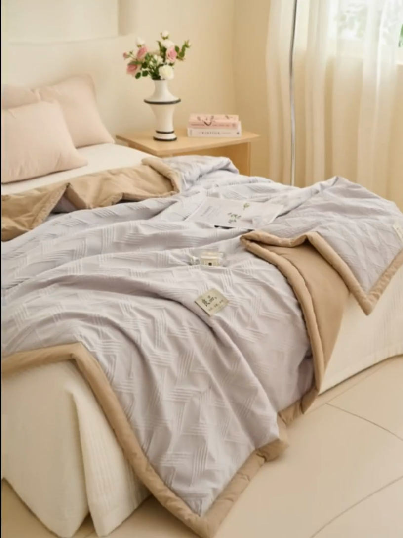 91家纺网 家纺一手货源 找家纺 子由家居 2025新款针织菱形格提花大豆被被子被芯 菱形格-驼色