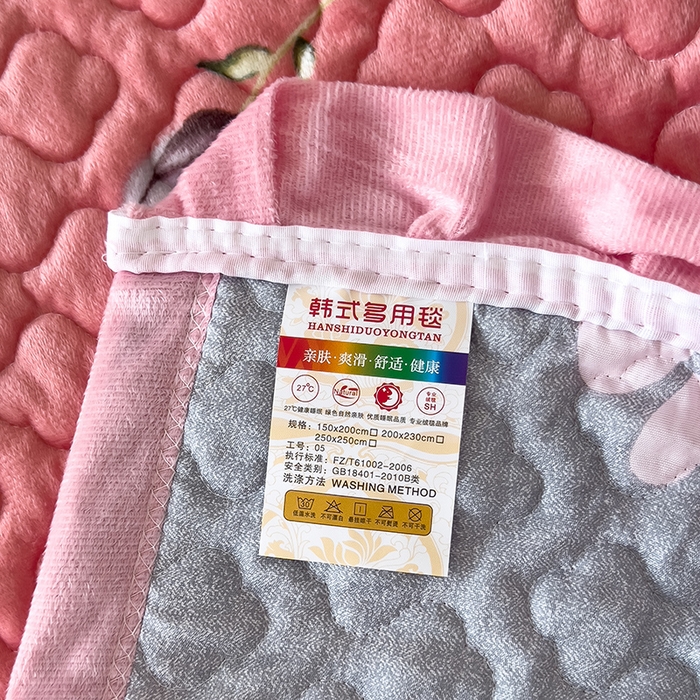 91家纺网 家纺一手货源 找家纺 2025新款水晶绒床单盖毯单人三件套花边毯子冬季加厚保暖双人加棉防滑绒毯 木棉花粉