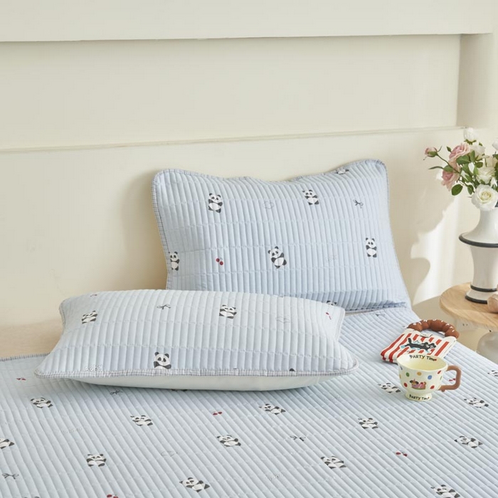 91家纺网 家纺一手货源 找家纺 子由家居 2025新款纯棉印花夹棉床盖 棉花被-熊猫乐园