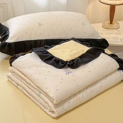 91家纺网 家纺一手货源 找家纺 首尔家纺 2025新款双层纱夏被系列 波点蝴蝶结