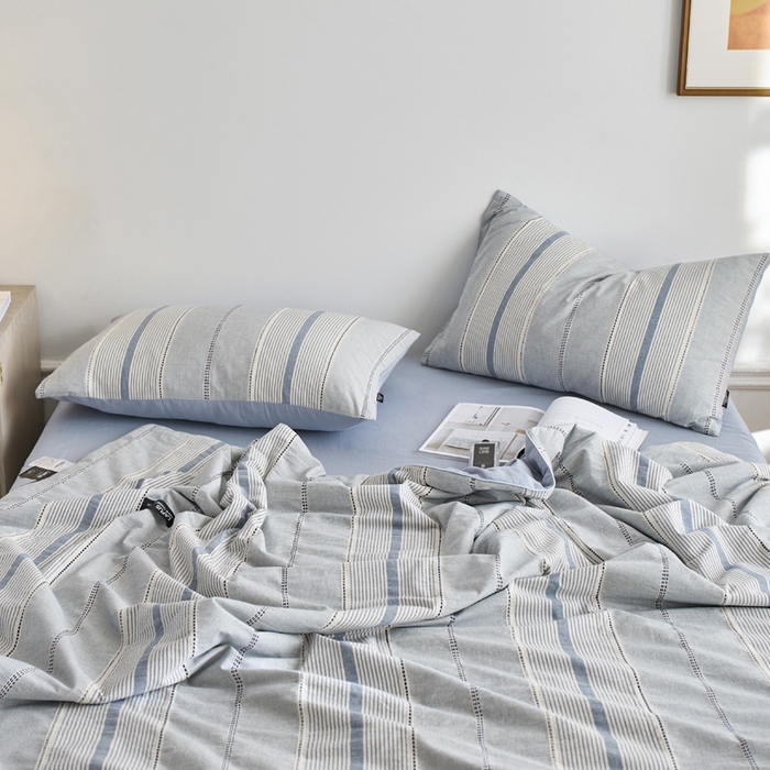 91家纺网 家纺一手货源 找家纺 2025新款原创侘寂系列全棉夏被-夏被四件套 瑞系霜蓝