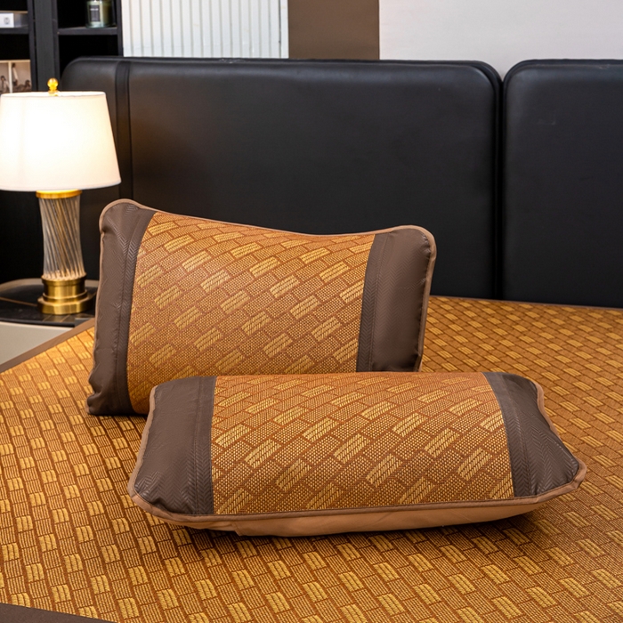 91家纺网 家纺一手货源 找家纺 81号家纺 2025新款古藤席三件套凉席三件套 古藤席-方格咖