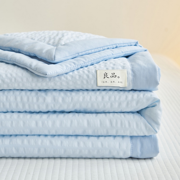 91家纺网 家纺一手货源 找家纺 子由家居 2025新款水洗棉泡泡格大豆纤维夏被被子被芯 泡泡格-天蓝