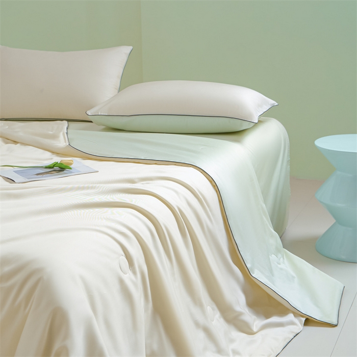 91家纺网 家纺一手货源 找家纺 笙意家纺 2025新款凉感水洗真丝麻绳双拼夏凉被-华尔兹系列 华尔兹-奶昔白+水果清香