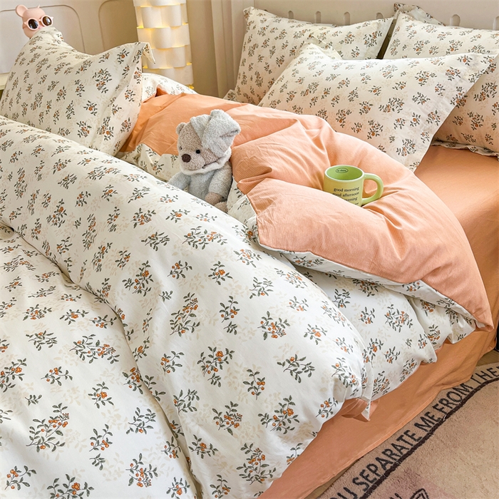 91家纺网 家纺一手货源 找家纺 大吉 2025新款100全棉纯棉喷气小清新被套四件套纯棉三件套床笠四件套单被套单枕套 初夏