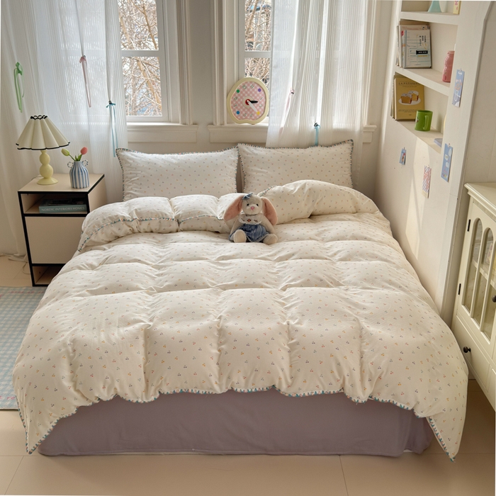 91家纺网 家纺一手货源 找家纺 淑女公社家纺 2025春夏新款 贝壳边双层纱套件 彩色樱桃