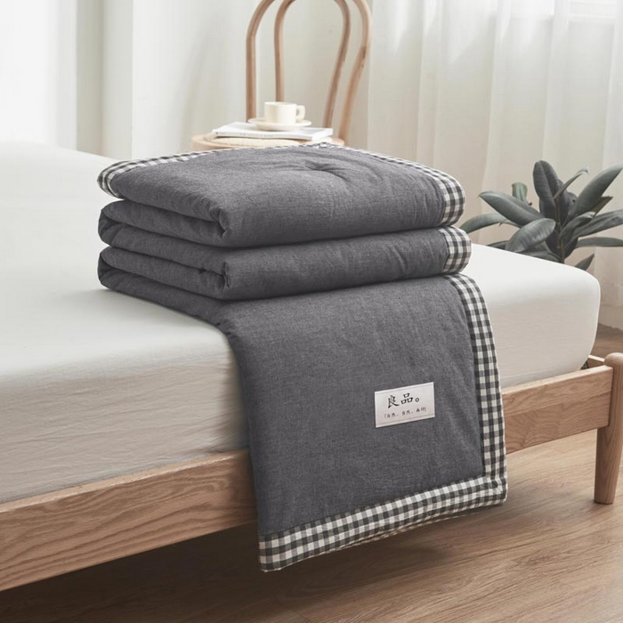 91家纺网 家纺一手货源 找家纺 子由家居 2025新款水洗棉棋盘格织标大豆纤维夏被被子被芯 棋盘格边夏被-暗灰