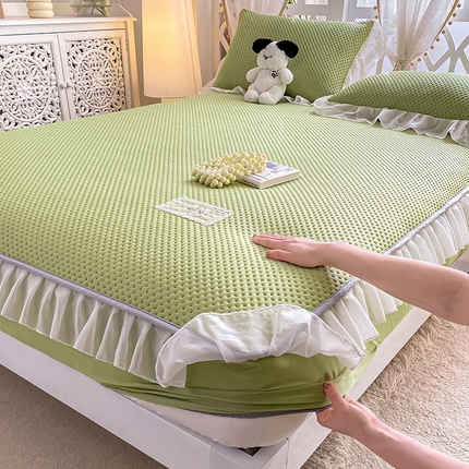 91家纺网 家纺一手货源 找家纺 （总）眠势力 2025新款华夫格花边床笠豆豆凉席款夏季凉感床垫保护套 （提供买家秀）