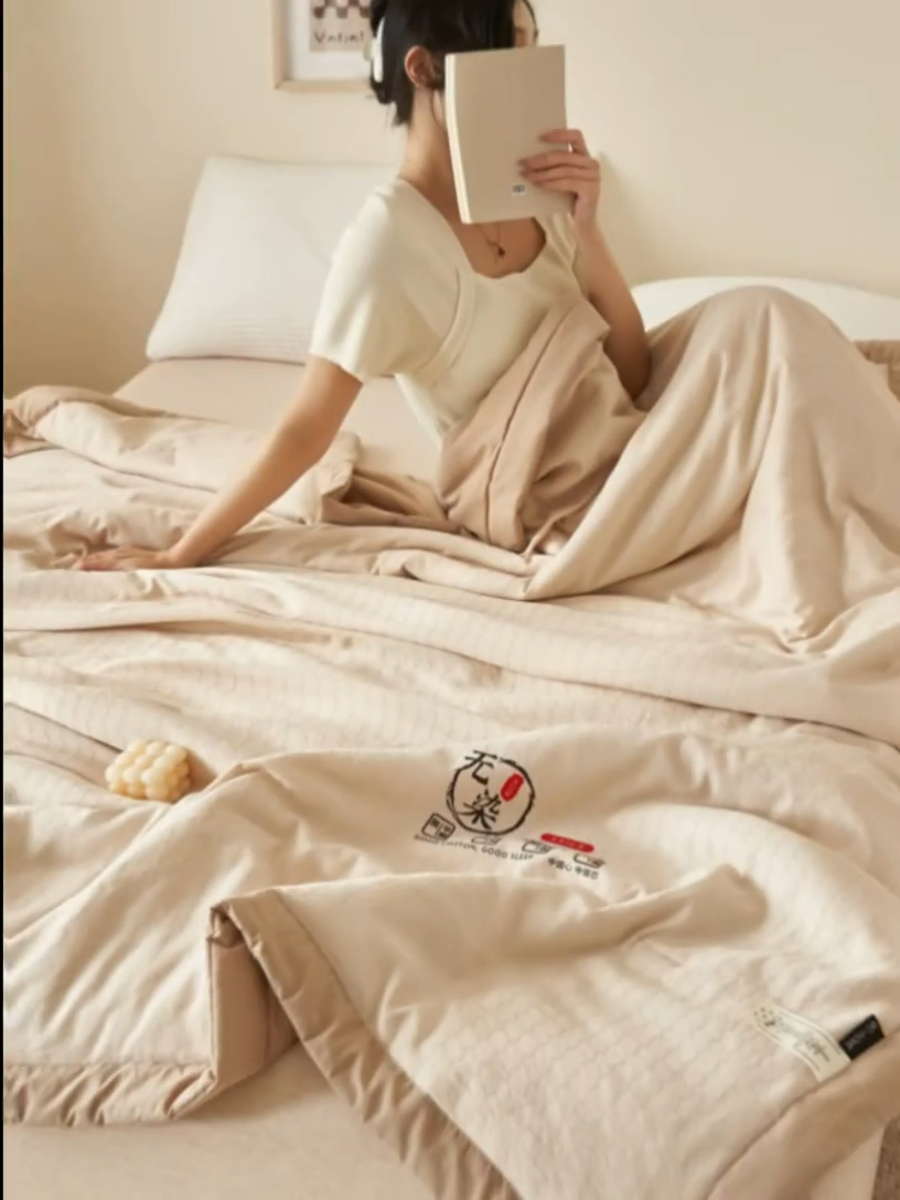 91家纺网 家纺一手货源 找家纺 子由家居 2025新款水洗棉原棉提花大豆夏被被子被芯 原棉-驼色