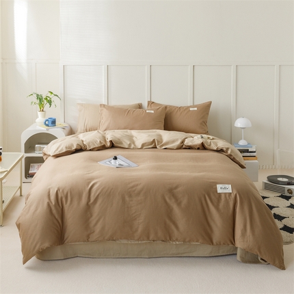 91家纺网 家纺一手货源 找家纺 （总）798家纺 2025新款全棉13070纯色双拼系列四件套场景一