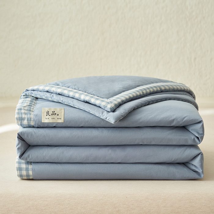 91家纺网 家纺一手货源 找家纺 子由家居 2025新款水洗棉棋盘格织标大豆纤维夏被被子被芯 棋盘格边夏被-浅蓝