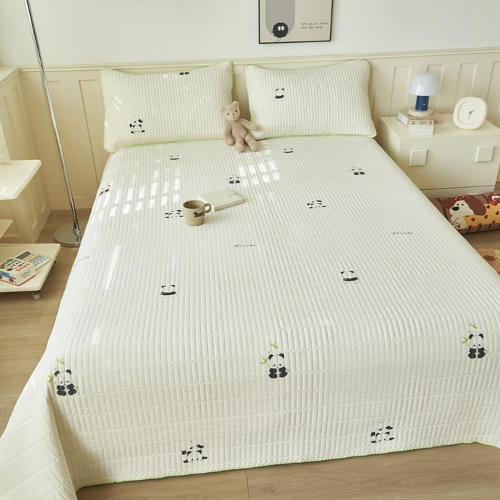 91家纺网 家纺一手货源 找家纺 子由家居 2025新款水洗邹邹纱小清新床盖 床盖-熊猫