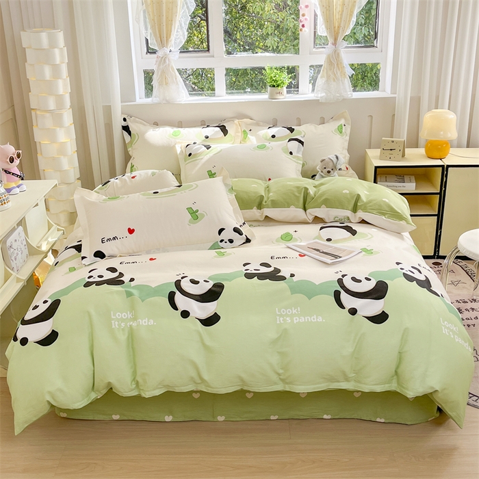 91家纺网 家纺一手货源 找家纺 大吉 2025新款100全棉纯棉喷气小清新被套四件套纯棉三件套床笠四件套单被套单枕套 萌萌潘达