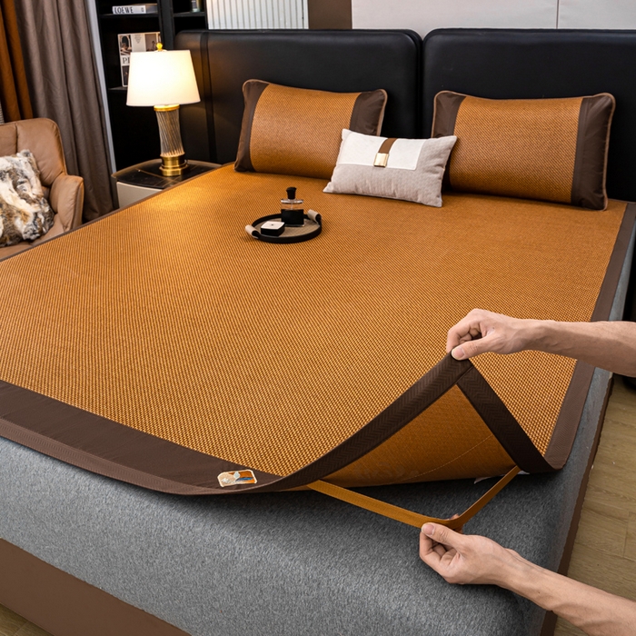 91家纺网 家纺一手货源 找家纺 81号家纺 2025新款古藤席三件套凉席三件套 古藤席-冰爽咖