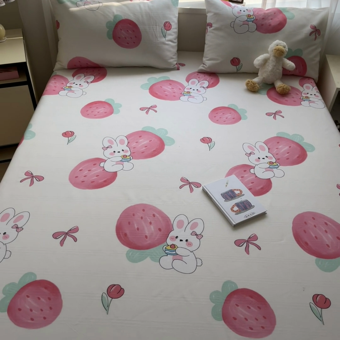 91家纺网 家纺一手货源 找家纺 莱通2025新款原棉老粗布床单 兔兔晚安