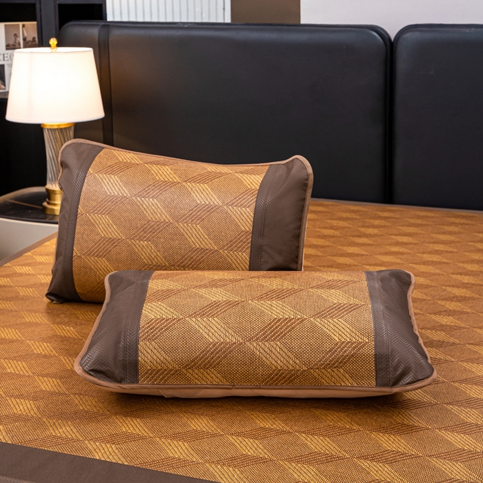 91家纺网 家纺一手货源 找家纺 81号家纺 2025新款古藤席三件套凉席三件套 古藤席-菱格咖