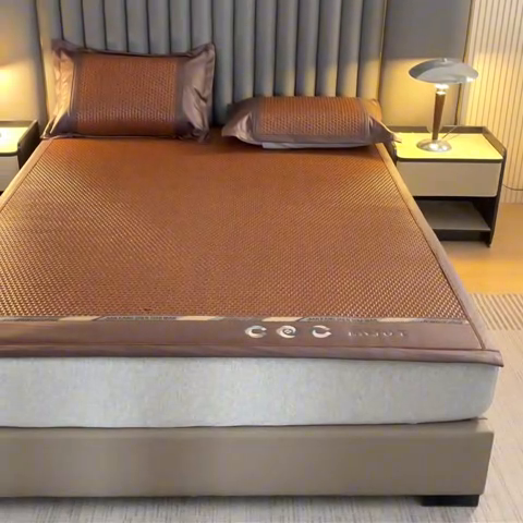 91家纺网 家纺一手货源 找家纺 鑫琪莱家纺 2025新款PE雪藤刺绣工艺款凉席典雅贡藤-咖