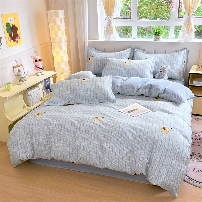 91家纺网 家纺一手货源 找家纺 大吉 2025新款100全棉纯棉喷气小清新被套四件套纯棉三件套床笠四件套单被套单枕套 蜡笔小象