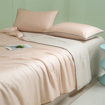 笙意家纺 2025新款凉感水洗真丝麻绳双拼夏凉被-华尔兹系列 华尔兹-奶油粉+山灰