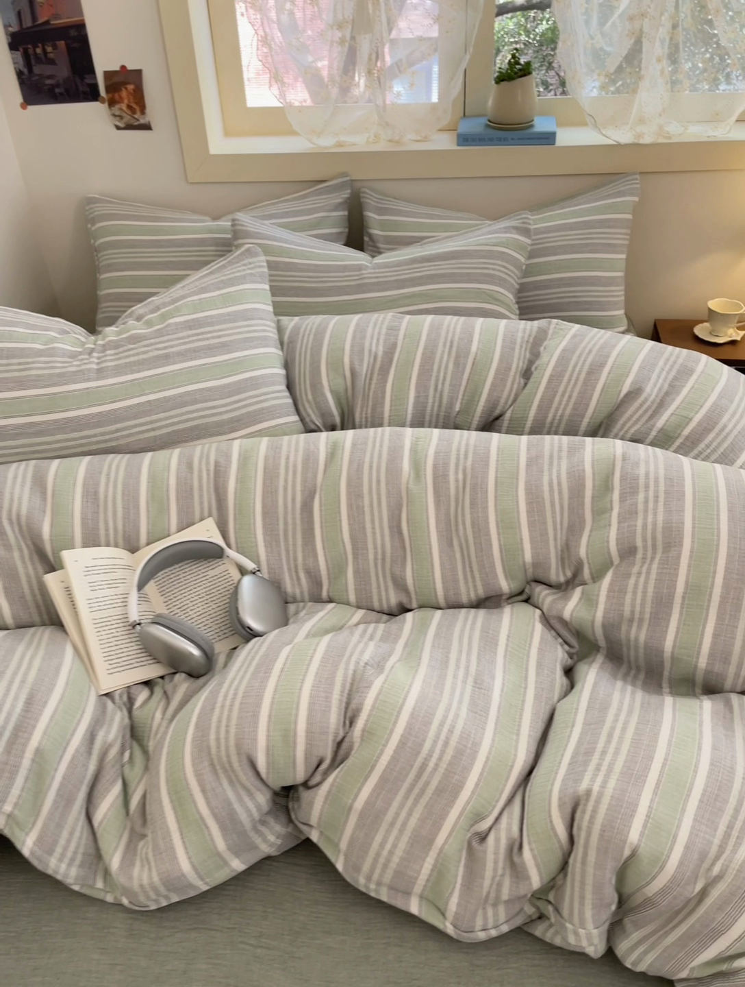 91家纺网 家纺一手货源 找家纺 艾咪-Amy ntmy 2025新款条纹款全棉双层皱皱纱四件套 小半浅紫