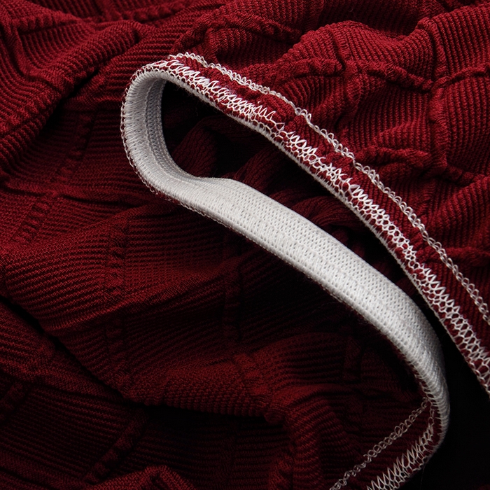 91家纺网 家纺一手货源 找家纺 启博家纺 2025新款针织菱形格半圆卡座沙发套 酒红