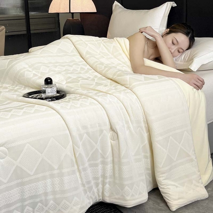 子由家居 2025新款凉感丝浮雕提花大豆夏被被子被芯 菱形纹-米白