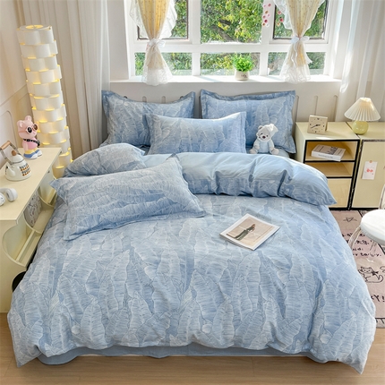 大吉 2025新款100全棉纯棉喷气小清新被套四件套纯棉三件套床笠四件套单被套单枕套 雨落芭蕉