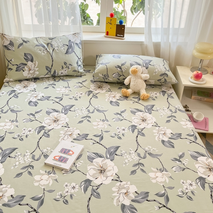 91家纺网 家纺一手货源 找家纺 莱通2025新款原棉老粗布床单 绽放花枝