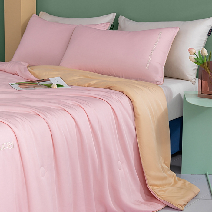 91家纺网 家纺一手货源 找家纺 子由家居 2025新款水洗真丝轻奢绣花系列夏被四件套 轻奢绣花-暗粉