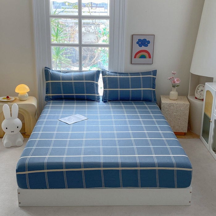 91家纺网 家纺一手货源 找家纺 凌云2025新款13372A类全棉床笠    绅士蓝