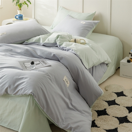 91家纺网 家纺一手货源 找家纺 （总）798家纺 2025新款全棉13070纯色双拼系列单被套场景一