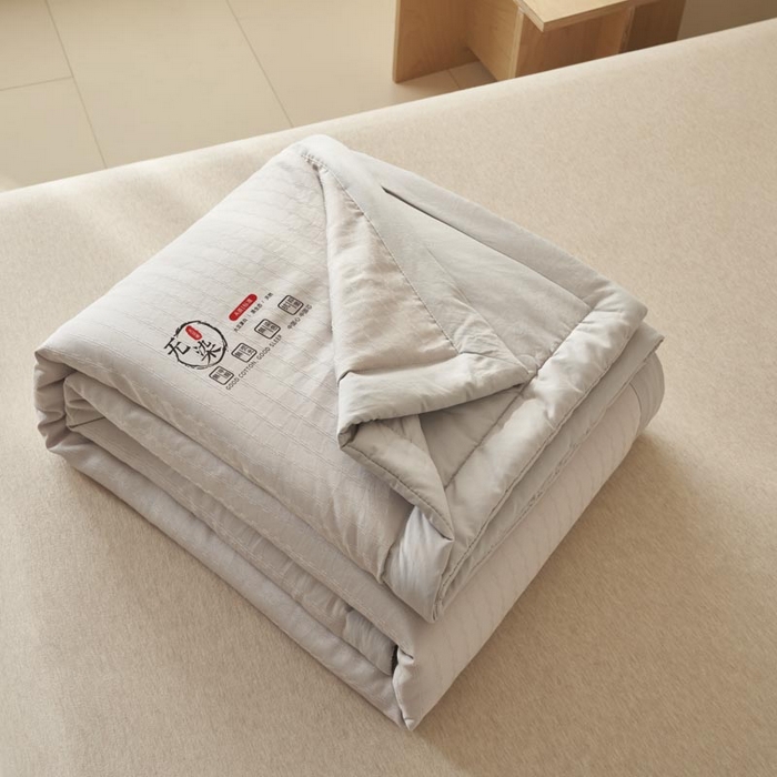 91家纺网 家纺一手货源 找家纺 子由家居 2025新款水洗棉原棉提花大豆夏被被子被芯 原棉-浅灰