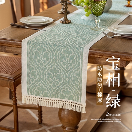 南通大梧纺织 2025新款北欧桌旗（防泼水） 宝相-绿