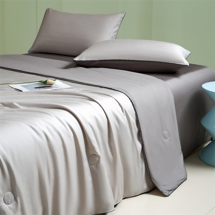 91家纺网 家纺一手货源 找家纺 笙意家纺 2025新款凉感水洗真丝麻绳双拼夏凉被-华尔兹系列 华尔兹-山灰+中灰