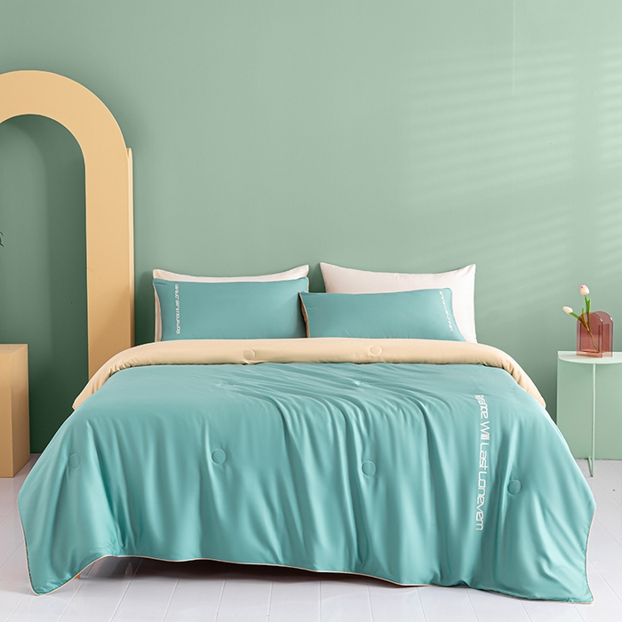 91家纺网 家纺一手货源 找家纺 子由家居 2025新款水洗真丝轻奢绣花系列夏被四件套 轻奢绣花-松绿