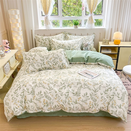 91家纺网 家纺一手货源 找家纺 （总）大吉 2025新款100全棉纯棉喷气小清新被套四件套纯棉三件套床笠四件套单被套单枕套