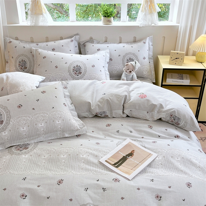 91家纺网 家纺一手货源 找家纺 大吉 2025新款100全棉纯棉喷气小清新被套四件套纯棉三件套床笠四件套单被套单枕套 法式庄园