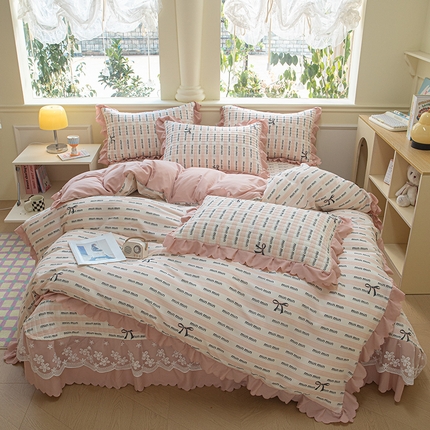 91家纺网 家纺一手货源 找家纺 （总）珍爱家纺 2025新款A类针织棉双层纱夹棉床盖床裙花边单件三件四件套