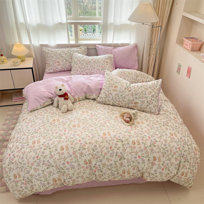 91家纺网 家纺一手货源 找家纺 798家纺 2025新款开春全棉12868印花四件套 丛林小兔