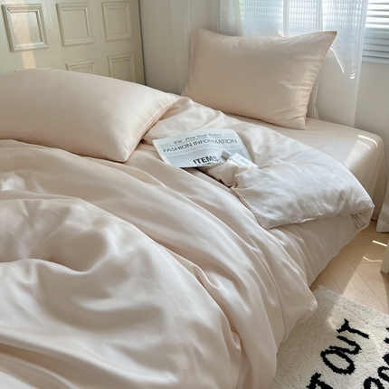 91家纺网 家纺一手货源 找家纺 繁花家居 2025新款亲肤舒适A类高支密冰丝素色冰丝四件套-风格二 中古奶茶